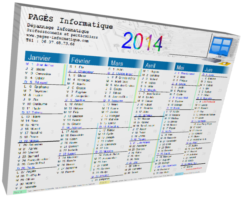 calendrier 2014 à imprimer A4 recto/verso