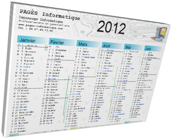 Calendrier 2012 Pagès Informatique